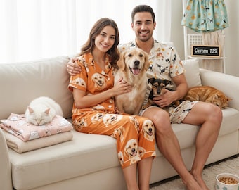 Pyjama personnalisé avec portrait d'animal de compagnie, pyjama de famille 2026, cadeau pour amoureux des animaux, pyjama pour chien, pyjama chat, pyjama avec tête d'animal de compagnie, cadeaux chien maman/papa