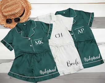 Personalised Satin Pajamas Set, Custom Short Pyjamas Set, Matching Pajamas, Bridesmaid Pajamas, Bridesmaid Proposal Gifts, Gift for Her