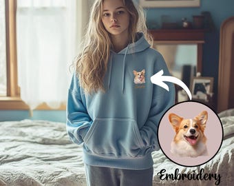 Sweat à capuche brodé personnalisé, cadeau pour amoureux des animaux, portrait de chien, cadeau d'anniversaire, cadeau de Noël, sweat à capuche commémoratif pour animaux de compagnie, pull unisexe, chat à capuche