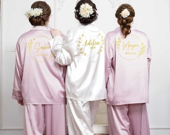 Personalized Long Satin Pyjamas Sets, Matching Pajamas, Bridesmaid Proposal Pajamas, Pjs Sets, Wedding Pajamas, Personalized Pajamas
