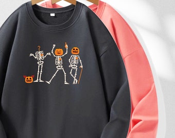 Personalisierte Skelett-Sweatshirts, kundenspezifischer Skelettdruck, Halloween-Skelett-Sweatshirt-Design, Knochen-Chilling-Shirt-Drucke, Skelett-Party