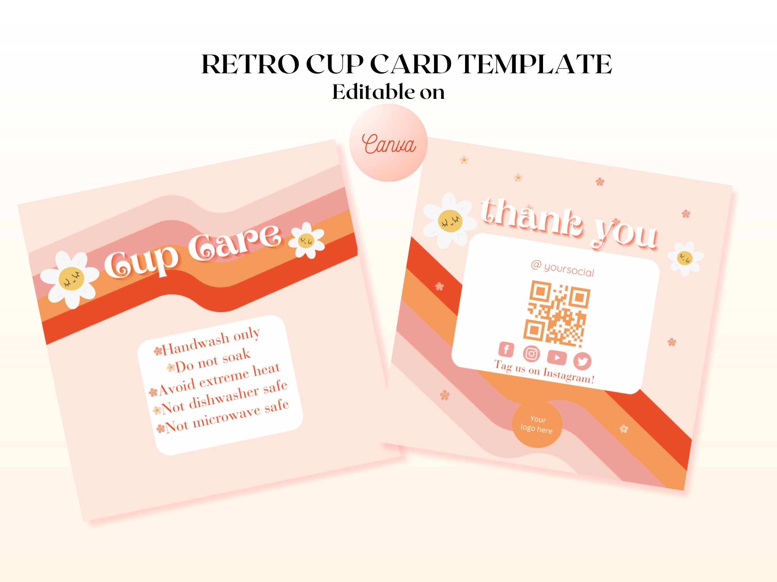 Editable Cup Care Card Template, Printable Tumbler Care Card