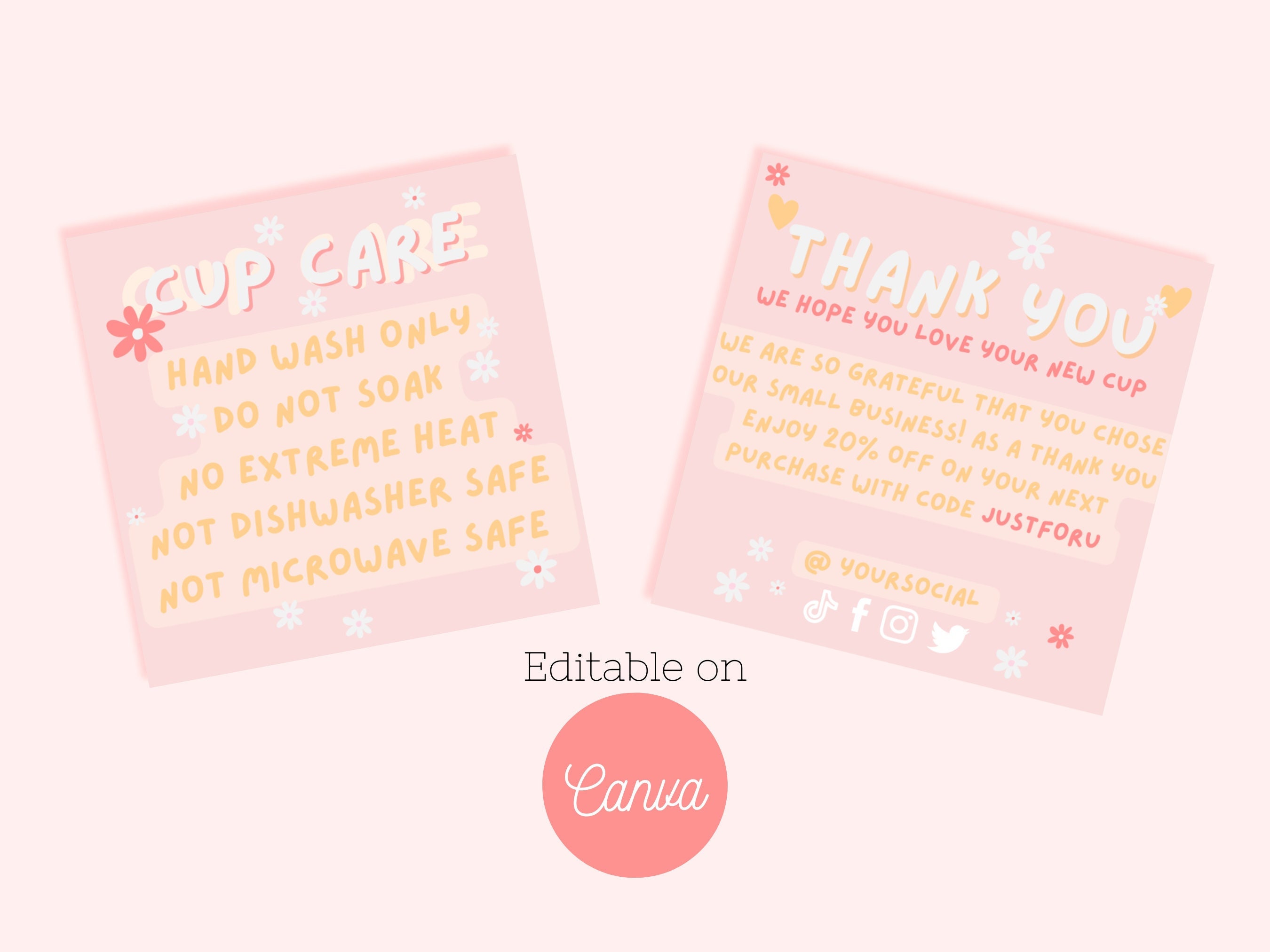 Ready to Print Cup Care Instruction Cards Instant Download,vinyl Tumbler  /mug Care Instruction Card Template Instant Download 