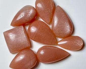 Peach Moonstone Cabochon: natural Flatback Loose Gemstone For Jewelry Making