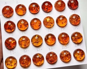 Natural Poland Amber Smooth Cabochon, 14x14mm Round Shape Loose Gemstone for Jewelry Making