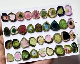 Watermelon Tourmaline Slice Stone, Size 8mm-15mm Freeform Shape Gemstone for Jewelry Making