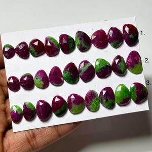 Ruby in Zoisite Rosecut Flat Back Gemstone, Freeform Shape Loose Stone for Jewelry Making