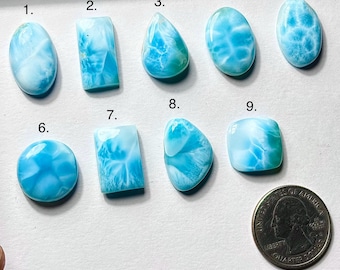 Natural Larimar Smooth Cabochon, Loose Gemstone Size 16mm - 21mm Mixed Shape For Jewelry Making