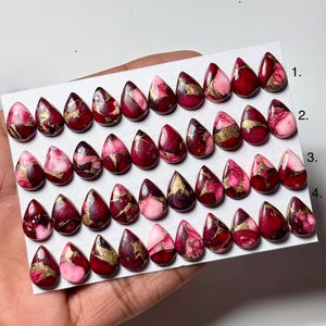 Kingman Red Dahlia Turquoise Cabochon: 9x13mm Pear Gemstone