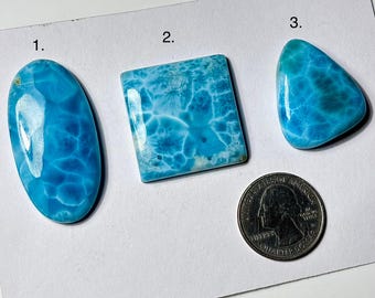 Natural Larimar Smooth Cabochon, Mixed Shape Loose Gemstone for Jewelry Making