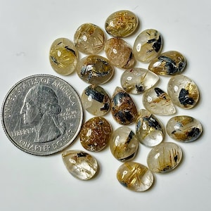 Golden Rutile Quartz Cabochon: Mix Shape Gemstone Lot For Jewelry Making
