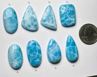 Natural Larimar Smooth Cabochon: Mixed Shape Loose Gemstone for Jewelry Making Rings Pendants