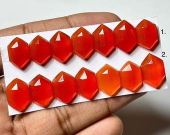 Carnelian Rose Cut Cabochon: Faceted Hexagon Gemstone (9x14mm - 11x17mm)