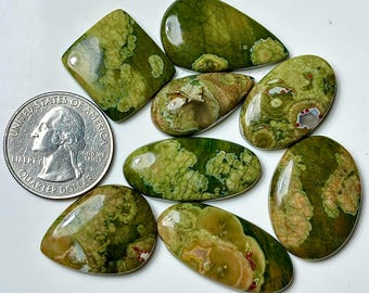 Rainforest Jasper Smooth Gemstone : Natural Flatback Loose Stone for Jewelry Making