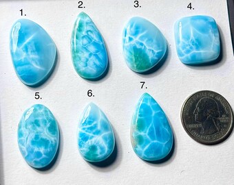 Natural Larimar Smooth Cabochon, Loose Gemstone Size 21mm - 30mm Mixed Shape For Jewelry Making