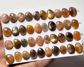Regenbogen Gitter Sonnenstein Cabochon: Sonnenstein Natürliche Flatback lose Edelsteine für die Schmuckherstellung