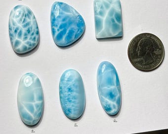 Larimar Smooth Cabochon, Loose Gemstone Size 23mm - 34mm Mixed Shape for Jewelry Making