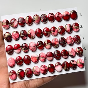 Kingman Red Dahlia Turquoise Oval Cabochons: Calibrated Loose Gemstone
