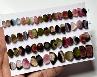 Watermelon Tourmaline Slice Cabochons: Freeform Shape Loose Gemstone for Jewelry Making (6mm-15mm)