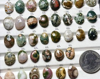 Orbicular Ocean Jasper Rose Cut Cabochons : Natural Flatback Loose Gemstones for Jewelry Making