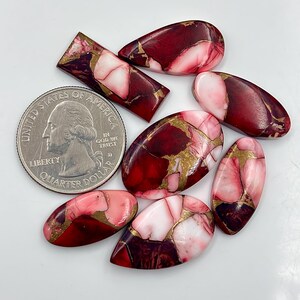 Kingman Turquoise Cabochons: Red Dahlia Mix Shape Gemstones, 21-25mm