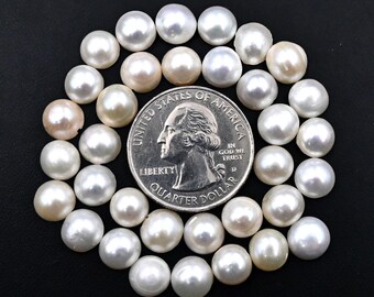 Freshwater Pearl Cabochon: Round Loose Gemstone (7x7x4mm)