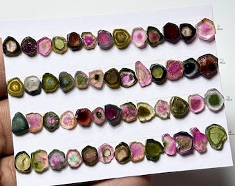 Watermelon Tourmaline Slice Stone, Size 6mm-9mm Freeform Shape Gemstone for Jewelry Making
