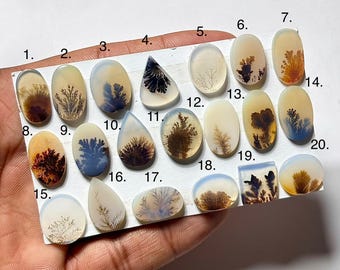 Scenic Agate Smooth Cabochon, Scenic Agate Size 13-20mm Mix Shape Loose Gemstone, Dendritic Agate Cabochon for Jewelry Making Rings Pendants