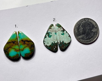 Turquoise cabochon-paar Hubei: gladde edelsteenparen, maat 24 - 24 mm, voor het maken van sieraden