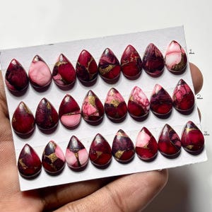 Kingman Red Dahlia Turquoise Cabochon: 9x13mm Pear Shape Gemstone