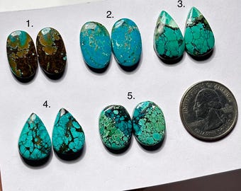 Hubei Turquoise Smooth Cabochon, Natural Turquoise Earrings Pair Loose Gemstone for Jewelry Making
