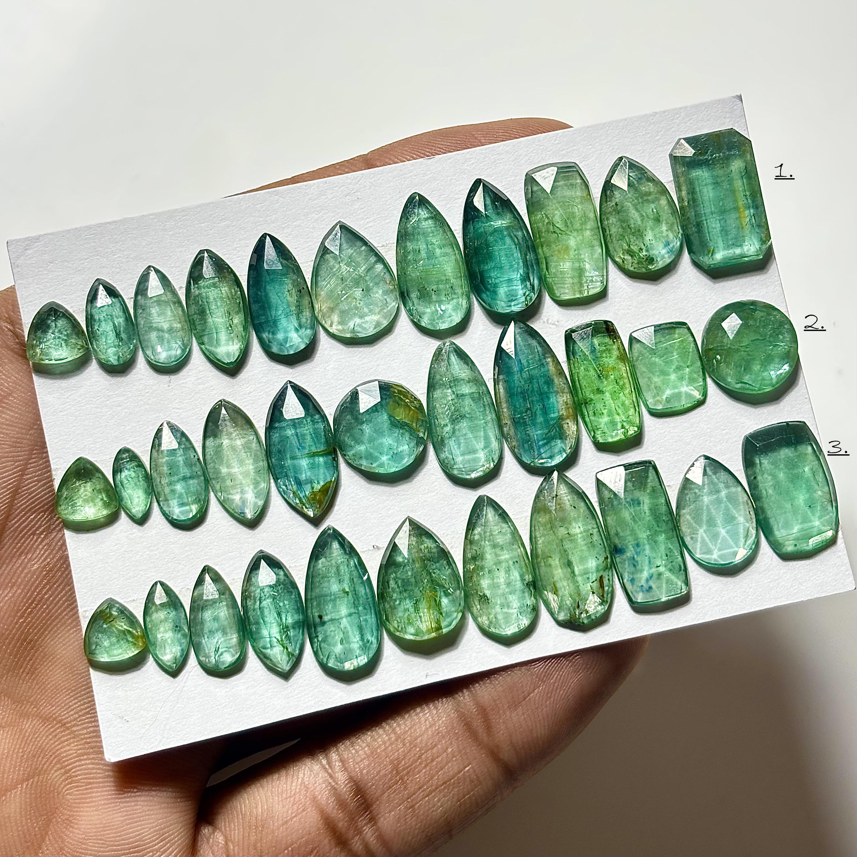 Emerald Green Kyanite Gemstone: Rose Cut Mix Shape, 7-16mm