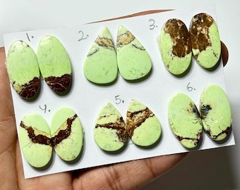 Lemon Chrysoprase Earrings Pair Cabochon : Mixed Shape Loose Gemstone for Jewelry Making