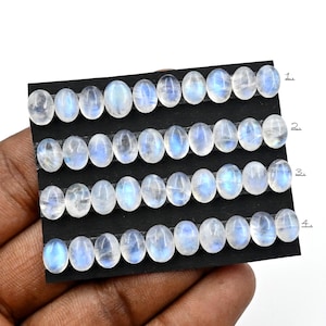 Natural Rainbow Moonstone Smooth Cabochon, Moonstone Size 6x8mm - 7x9mm Oval Shape Loose Gemstone, Rainbow Moonstone for Jewelry Making Ring