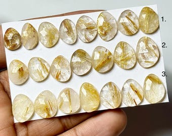 Golden Rutilated Quartz Rosecut Gemstone: Uneven Shape Loose Stone for Jewelry Making (Size 11mm-15mm)
