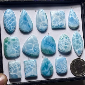Larimar Smooth Cabochon : Natural Flatback Mixed Shape Loose Gemstones for Jewelry Making