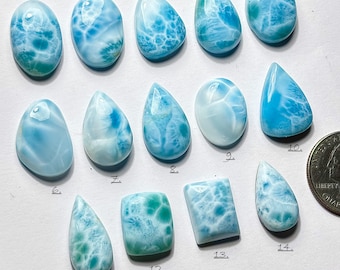 Natural Larimar Smooth Cabochon: Mixed Shape Loose Gemstone for Jewelry Making Rings Pendants