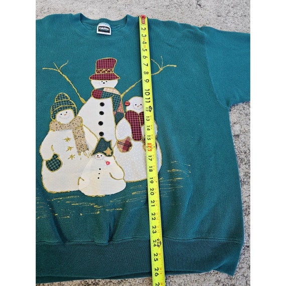VTG Tultex Ugly Christmas Sweater Snowman Green M… - image 2