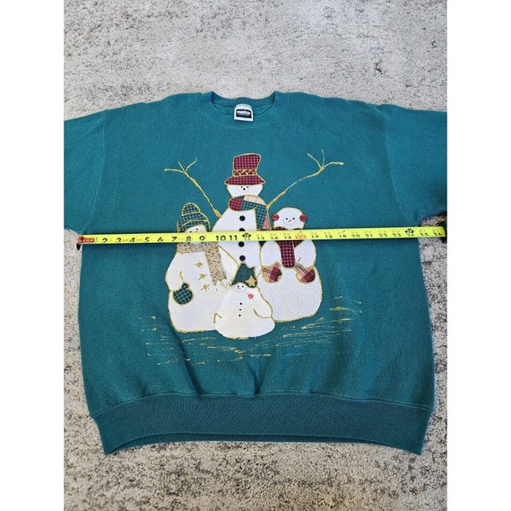 VTG Tultex Ugly Christmas Sweater Snowman Green M… - image 1