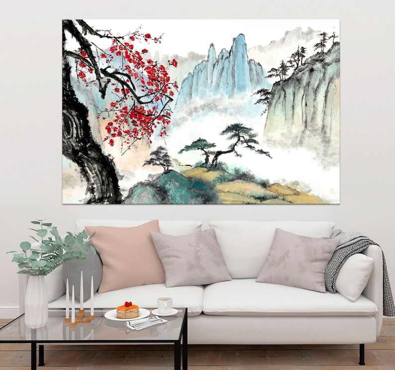 Japanese Watercolor Painting Canvas Wall Art Landscape Painting Asian Wall  Decor Mountain Print Japanese Art Print - Agrohort.Ipb.Ac.Id