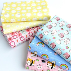 100% Cotton Fabric Rabbit Shiba Inu Cotton Fabric Cartoon Cute Fabric Old Woman Fabric Perfect for Crafting, Facemasks, bag Craft
