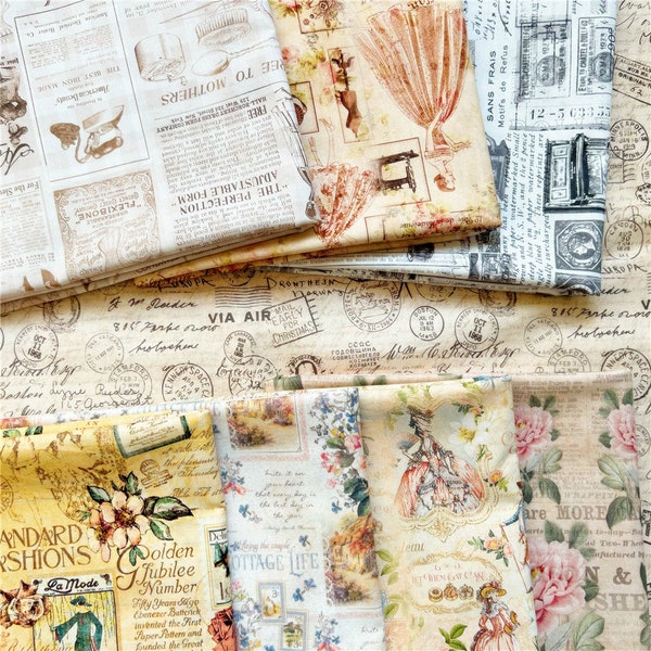 Tissu 100 % coton - vieux papier journal