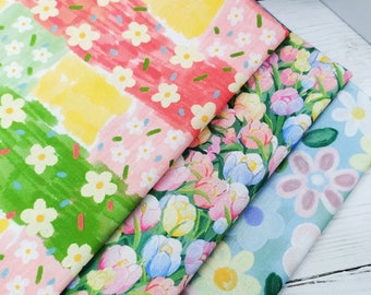 fresh Oil painting flowers floral fabric 100% Cotton Fabric, colorful flower Fabric, flower tulip fabric Digital Print Cotton Craft