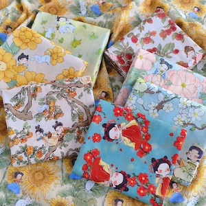 Retro Chinese style Tang Dynasty girl cartoon cotton thin poplin fabric, handmade DIY clothing skirt shirt fabric Needlework craft Fabric