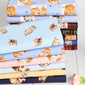 100% Cotton fabric kitten Cat Fabric lattice cat pet fabric, kitten fabric, craft and clothing, quilting Handmade fabric By The Half Yard