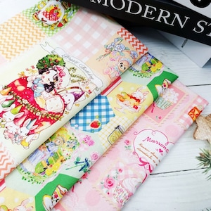 Sweet Cake rabbit Fabric Fruit Fabric 100% Cotton Fabric strawberry Fabric Needlework Fabric strawberry for Crafting, Craft Handmade fabric