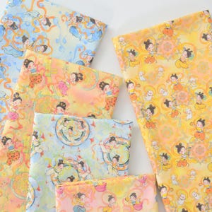 Cartoon Dunhuang frescoes Asian Vintage Style, Home Decor, Upholstery, Scarf, Sewing/ Thin poplin Fabric