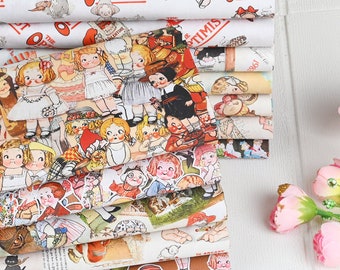 premium 100% cotton Plain /high quality Vintage Paper Dolls Bakery Girls Fabric/Cute Paper Doll Girl cotton fabric by the Half Yard
