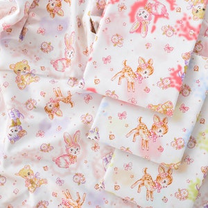 Plush small animals Cotton Fabric - Sweet Little animals animals 100% Cotton Fabric rabbits, deer Fabric Needlework Fabric for Crafting