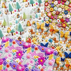 Tessuto 100% cotone Tessuto floreale 3D Tessuto Animal Forest, tessuto trapuntato per pisolino per gatti, tessuto da cucito per gatti, tessuto fatto a mano By The Half Yard